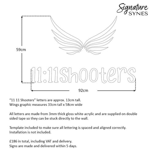 Custom Order - 11:11 SHOOTERS - gloss white - 92cm wide - Double Sided Tape