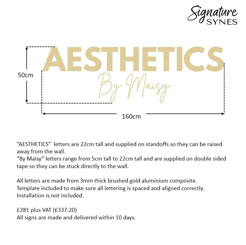 Custom Order - AESTHETICS By Maisy - 160cm wide - brushed gold - raised lettering + self adhesive lettering