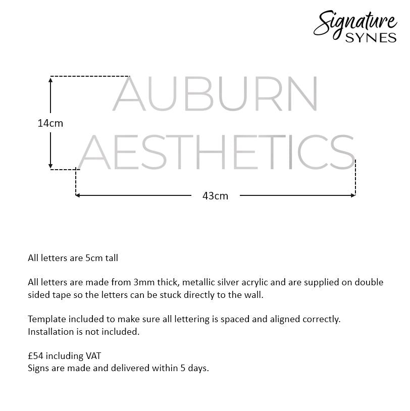Custom Order - AUBURN AESTHETICS - metallic silver - 43cm wide - Double Sided Tape