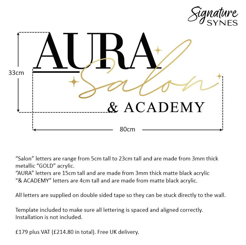 Custom Order - AURA Salon - matte black and metallic "GOLD" - 80cm wide - Double Sided Tape