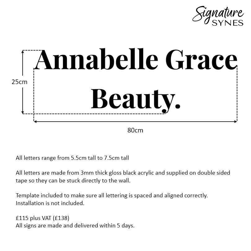 Custom Order - Annabelle Grace Beauty. - Gloss black - 80cm wide - Double Sided Tape
