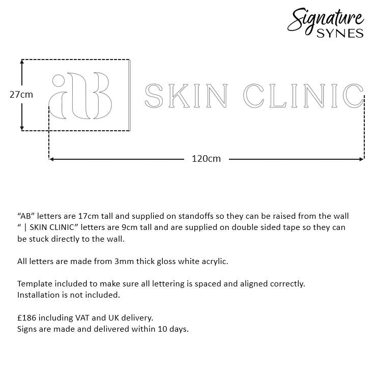 Custom Order - AB SKIN CLINIC - gloss white - 120cm wide - Standoffs + Double Sided Tape