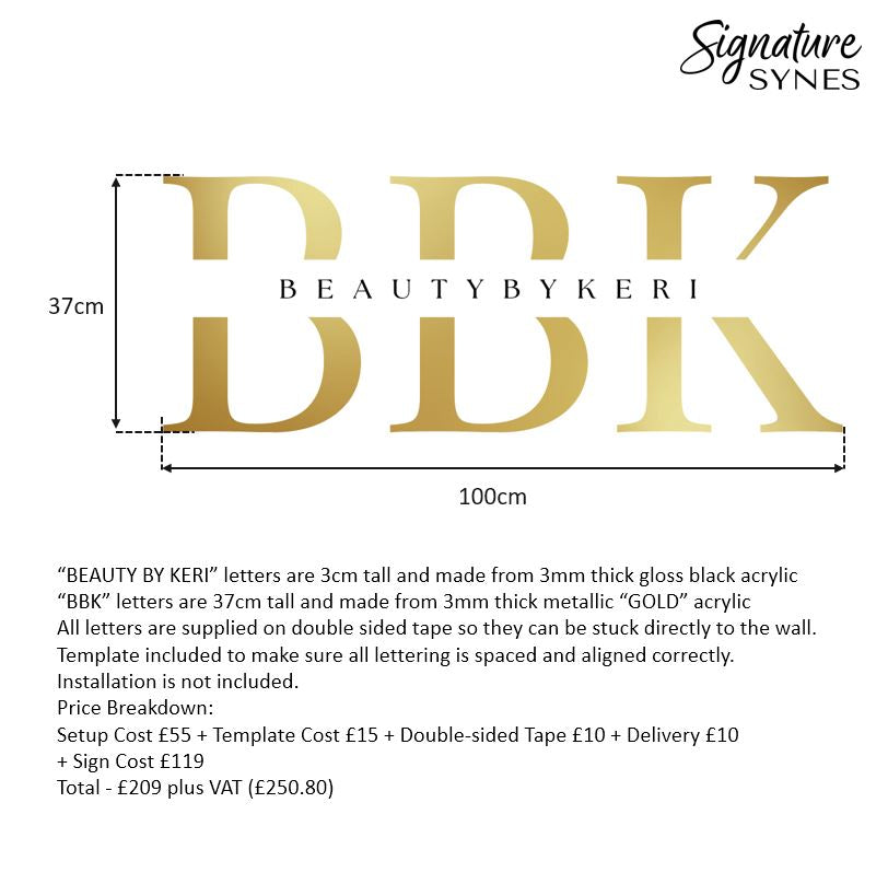 Custom Order - BEAUTY BY KERI - gloss black and metallic "GOLD" - 100cm wide - Double Sided Tape