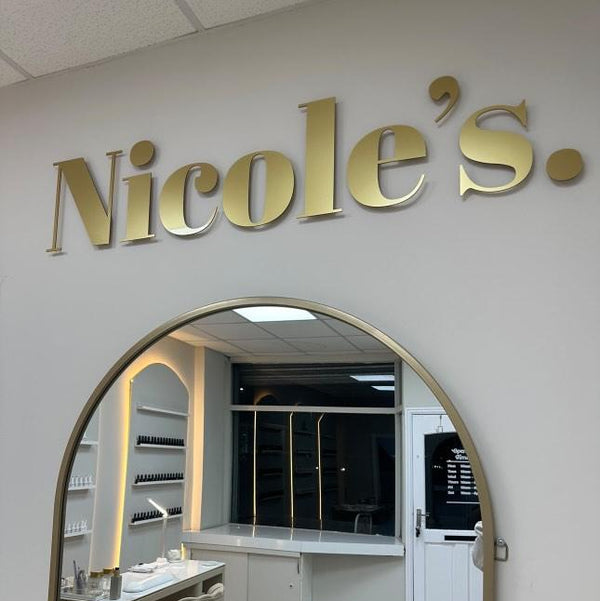 luxury metallic gold wall sign by Signature Synes custom made UK for beauty business owners and studios